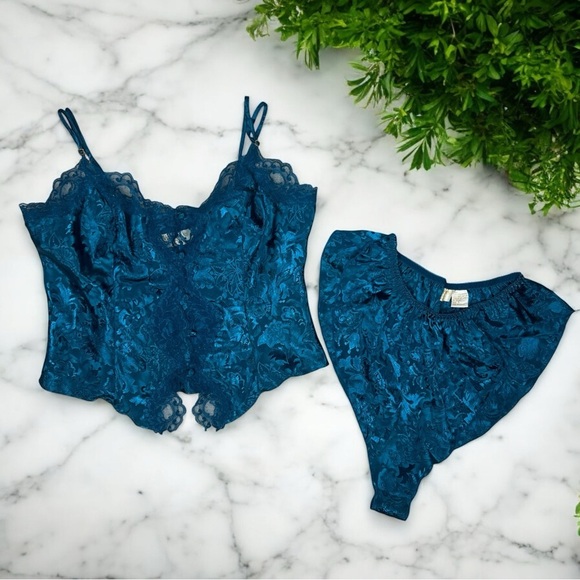 Vintage Victoria's Secret 90s Gold Label Lingerie Sleep Set Emerald Size Small - Picture 6 of 10